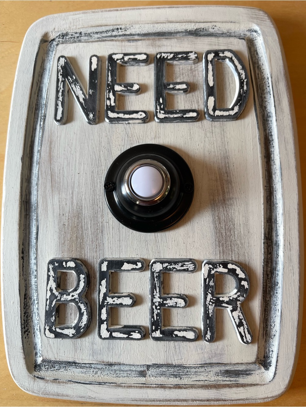 Rustic Black and White 'Need Beer' Wall Sign with Doorbell Accent